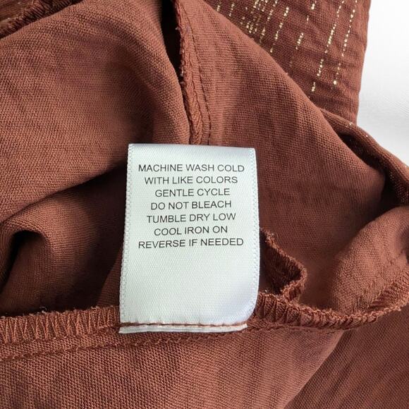 3rd & Malt XL Burnt Orange & Gold Blouse With Knot Front & Scrunched Sleeves - Picture 9 of 11